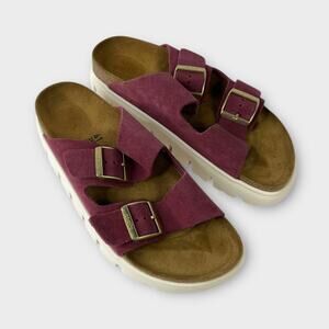 Papillio By Birkenstock Arizona Chunky Platform Suede Leather Sandal Berry Crush